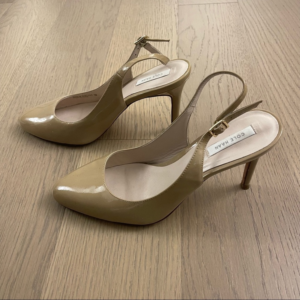 Cole Haan Slingback Heels, Sz 7, Beige